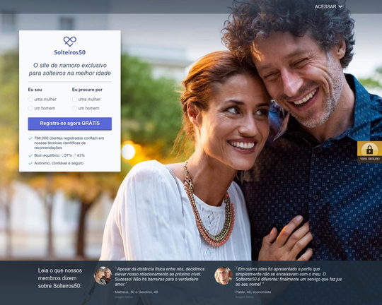 Homepage do site Solteiros50